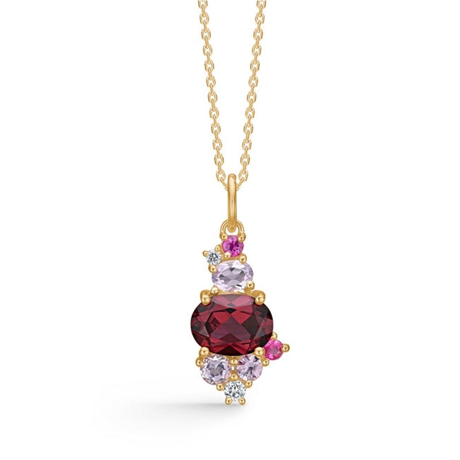 Four Seasons Autumn vedhæng fra Mads Z i 14 kt guld med turmalin, safir, ametyst, topas og diamanter på justerbar ankerkæde 42–45 cm.